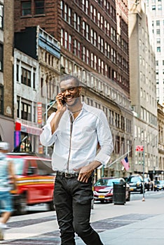 Young African American Man with beard traveling in New York