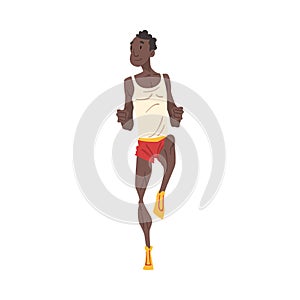 Young African American Man Running, Professional Sprinter Character in Sportswear, Active Sport Lifestyle Vector