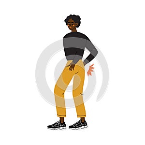 Young African American Man Suffering from Low Back Pain Caused By Illness or Injury Vector Illustration