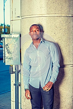 Young African American Man Waiting on Street in New York