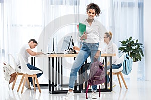 young african american student girl in classroom