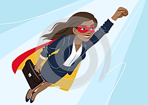 Young African-American superhero woman wearing business suit and