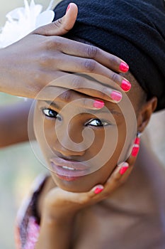 Young African American Teen Portrait Outdoors Hand