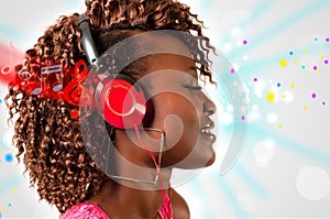 Young African American woman listening to music