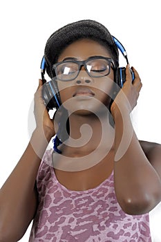 Young African American woman listening to music