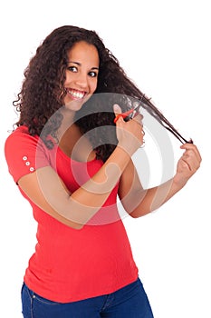 Young african american woman with long hair