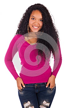 Young african american woman with long hair