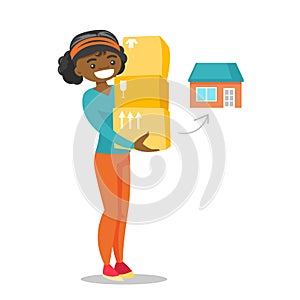 Young african-american woman moving to a new house