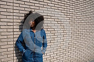 Young African American Woman Posing in Trendy Denim Outfit