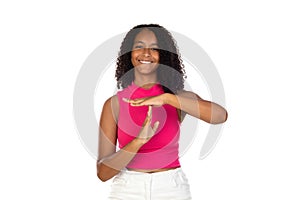 Young african american woman showing a timeout gesture