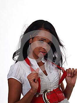 Young African American Woman In White Top Red Belt