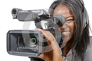 Young African American women with professional video camera