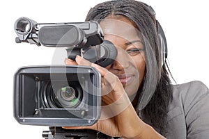 Young African American women with professional video camera