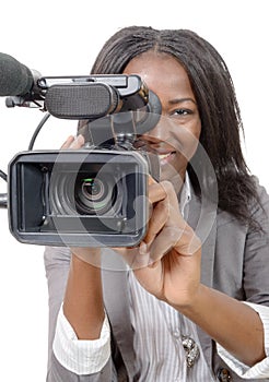Young African American women with professional video camera