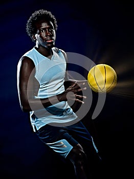 Young african basketball player man isolated black background