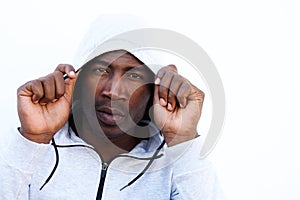 Young african man in hooded sweatshirt