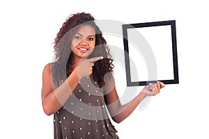 Young African Woman with a frame around her face isolated over a