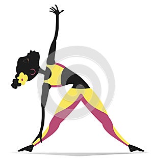 Young African woman with lithe figure doing sport or yoga exercises photo