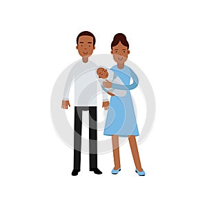 Young afro american family with newborn baby vector Illustration