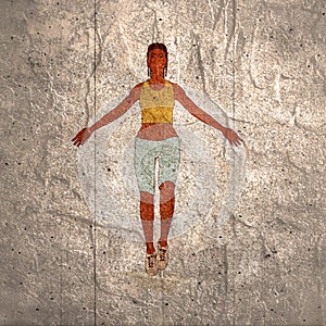 Young afro american female jumping . Sport girl illustration. Young woman wearing workout clothes. Sport fashion girl