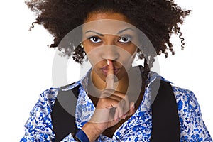 Young afro american saying shhh photo