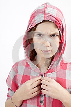 Young agressive little hoodie girl