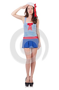 Young airhostess saluting