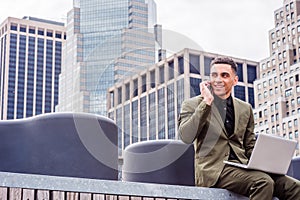 Young American Businessman traveling, working in New York,