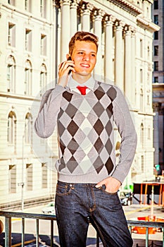 Young American Man Calling Outside in New York