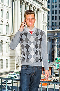 Young American Man Calling Outside in New York