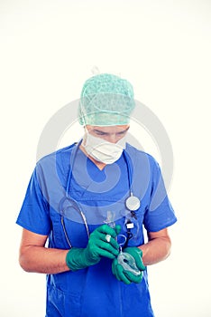 Young anesthetist with larynx mask