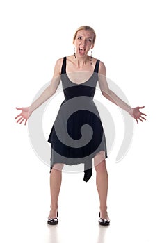 Young angered girl in a black dress