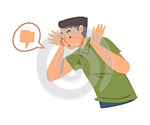 Young Angry Man Character Expressing Discontent in Social Media with Thumb Down Vector Illustration