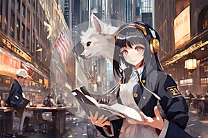 Young Anime Woman Working Diligently At NYSE New York Stock Exchange