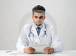Young arab internist using tablet computer
