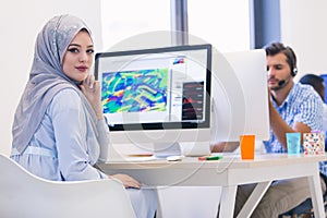 Young Arabic business woman wearing hijab,working in her startup