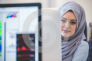 Young Arabic business woman wearing hijab,working in her startup