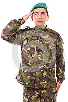 Young army soldier saluting