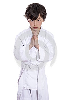 Young asian boy in judo clothing doing martial arts