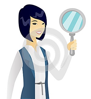 Young asian business woman with magnifier.
