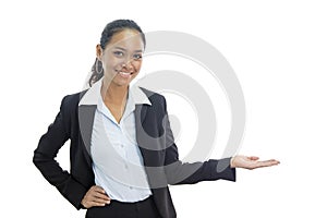 Young asian business woman smiling while presenting