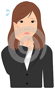 Young asian business woman vector illustration upper body, waist up / depression, annoying, troubled, disappointed