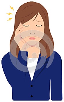 Young asian business woman vector illustration upper body,waist up / headache, migrane