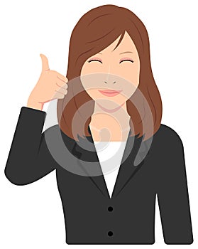 Young asian business woman vector illustration upper body,waist up / thumb up with smiling