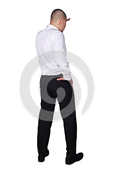 Young Asian Businessman Looking Forward Gesture, Rear View