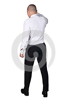 Young Asian Businessman Looking Forward Gesture, Rear View