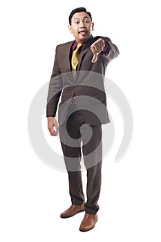 Young Asian Businessman Shows Thumb Down Gesture