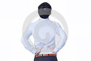 Young Asian businessman suffering back pain - office syndrome concept