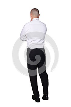 Young Asian Businessman Thinking Gesture, Rear view