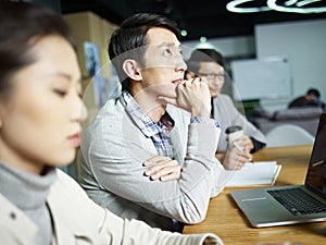 Young asian businessman thinking during meeting